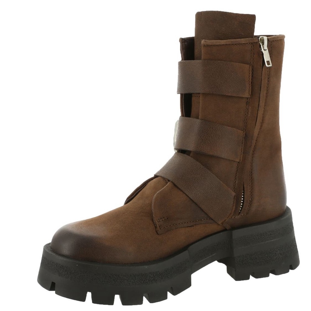 NWOB Steve Madden Roland Leather Chunky Buckle Ankle Bootie Brown Sz 7.5 - Picture 3 of 6
